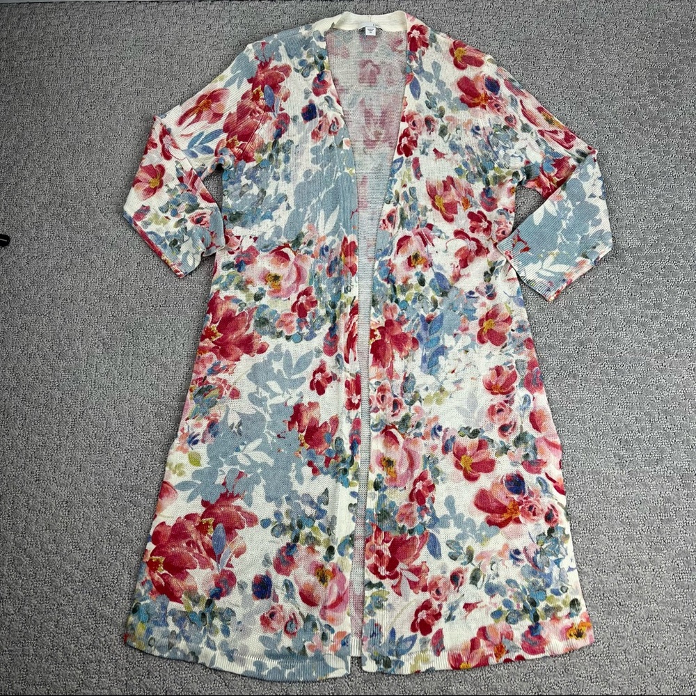 J.Jill Floral Linen Blend Duster Cardigan